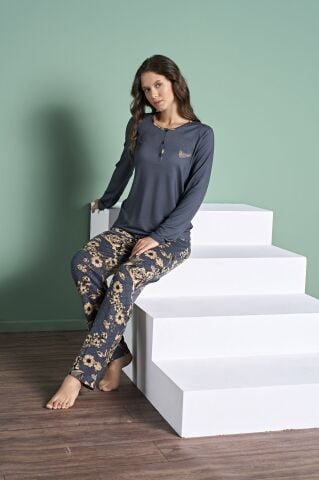 Pijadore 2000 (2XL-3XL-4XL-5XL) Battal Beden Uzun Kollu Bayan Pijama Takım 4'lü