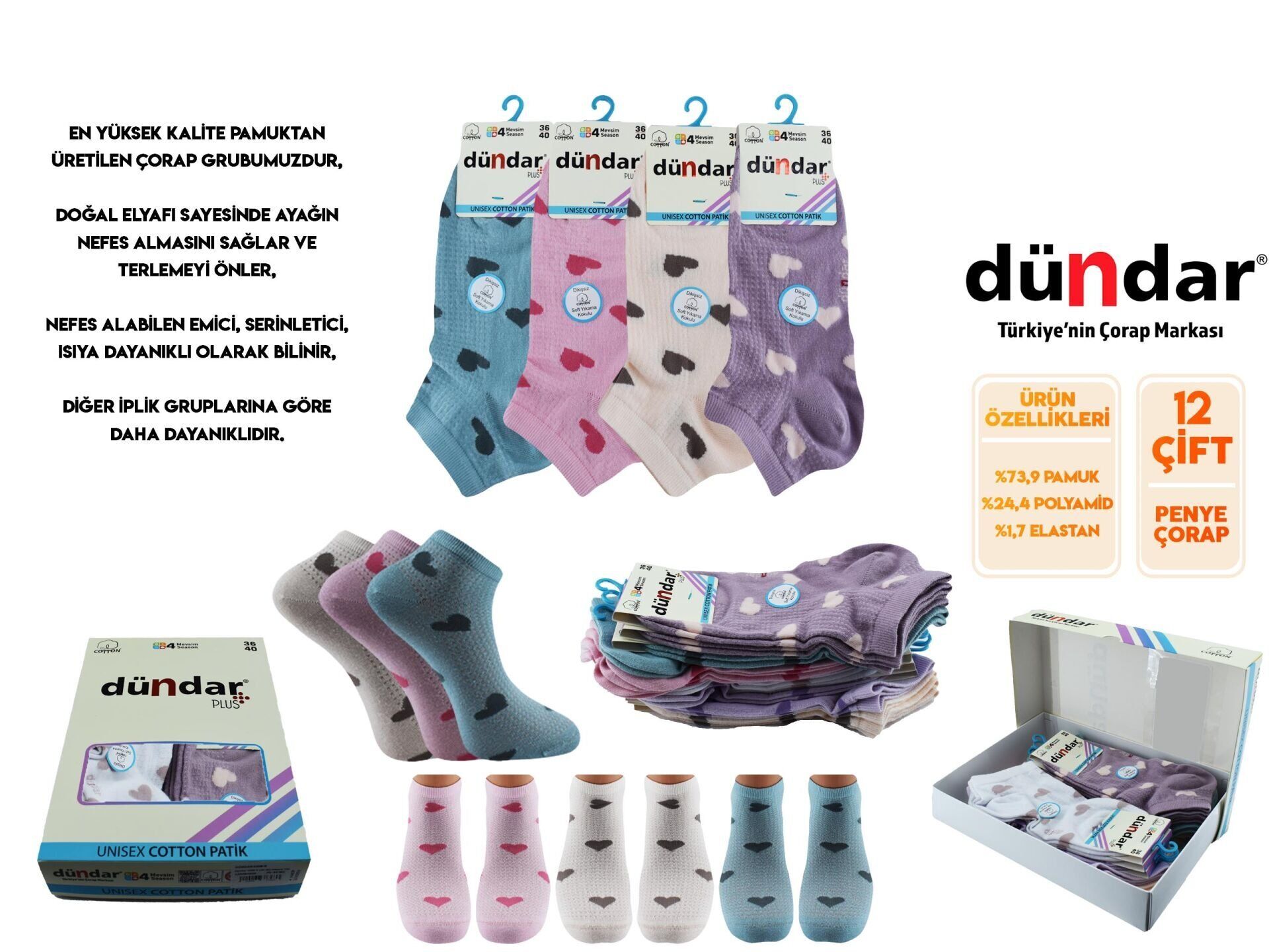 Dündar 4308-19 (36-40) Dikişsiz Yıkamalı Kokulu Bayan Penye Patik Çorap 12'li