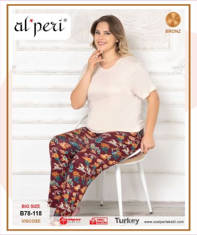 Alperi B78-118 (3XL-4XL-5XL-6XL) Bayan Kısa Kollu Pijama Takım 4'lü