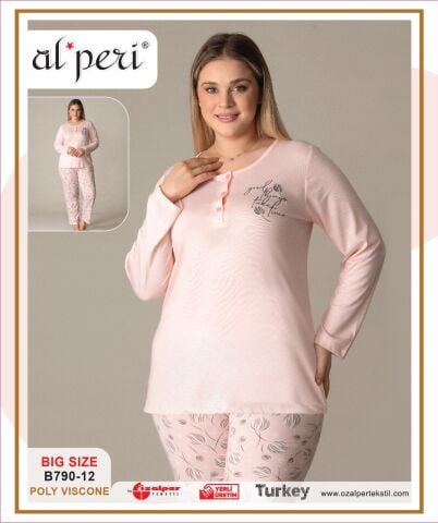 Alperi B790-12 (3XL-4XL-5XL-6XL) Bayan Uzun Kollu Pijama Takım 4'lü