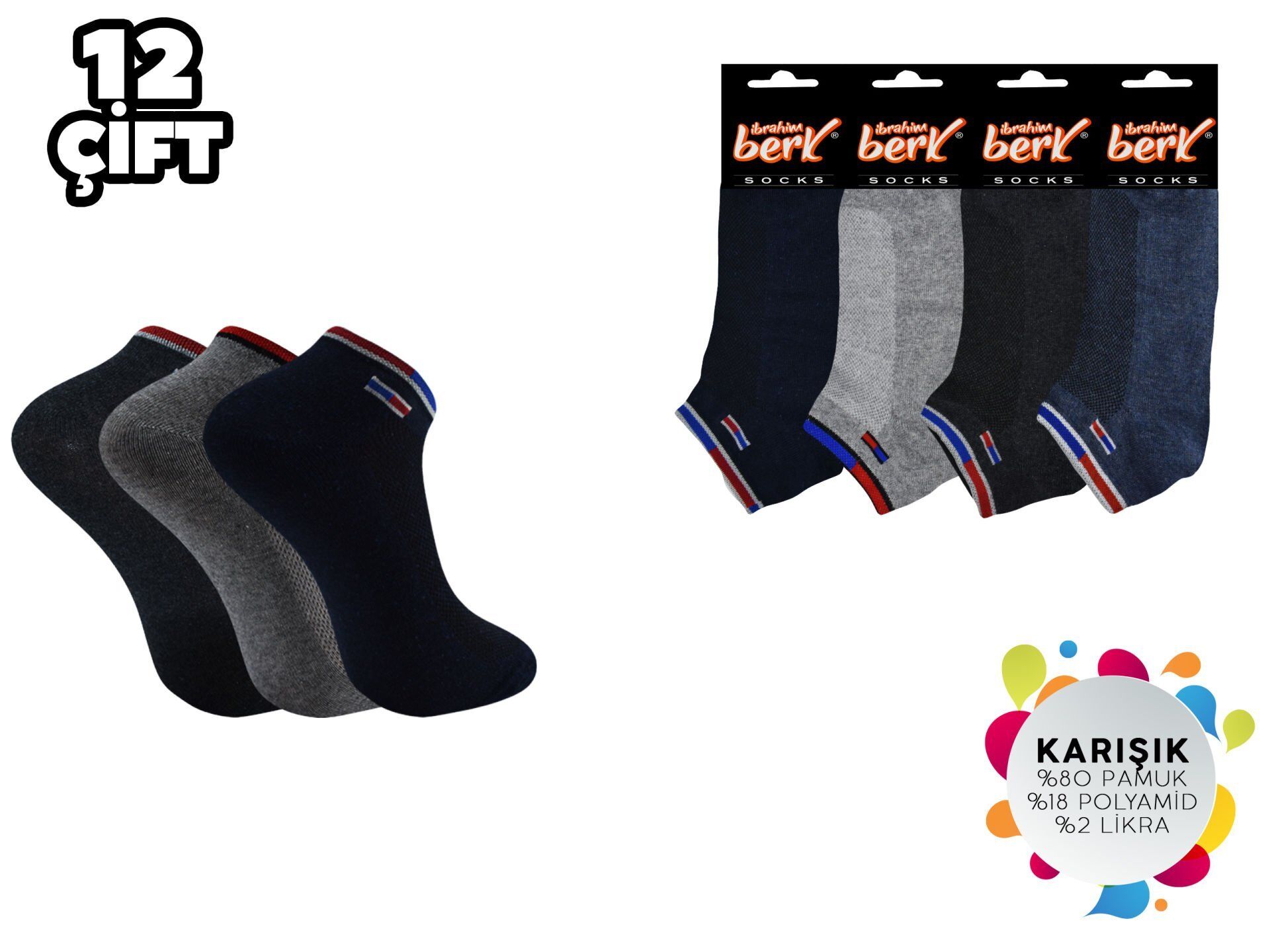 İbrahim Berk 11-48 Erkek Likralı Patik Çorap 12'li