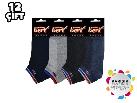 İbrahim Berk 11-48 Erkek Likralı Patik Çorap 12'li