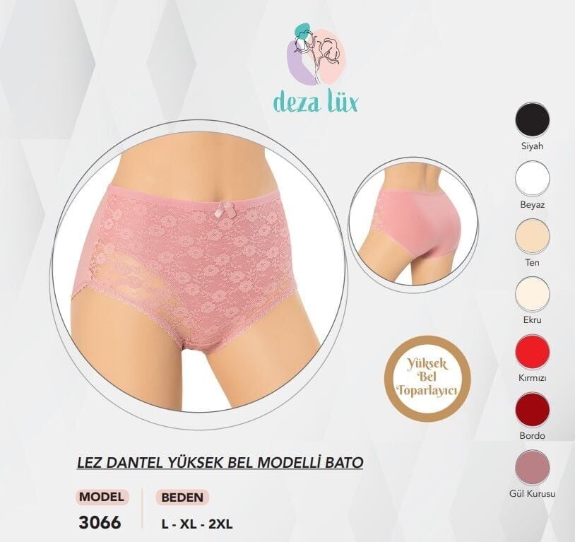 Dondeza 3066 (L-XL-XXL) Lez Dantel Yüksek Bel Bayan Bato 12'li