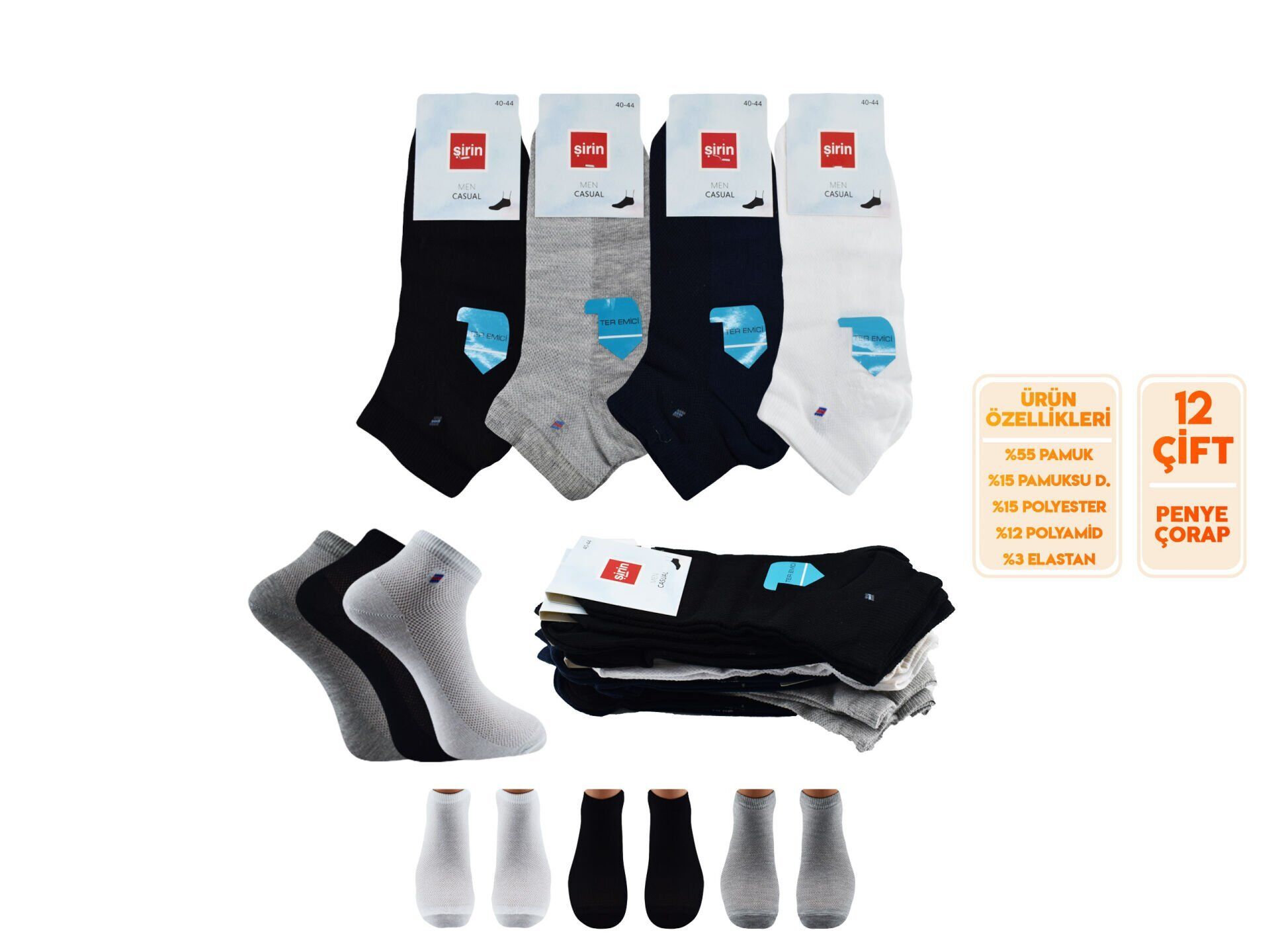 Şirin 7010-21 (40-44) Ter Emici Erkek Penye Patik 12'li