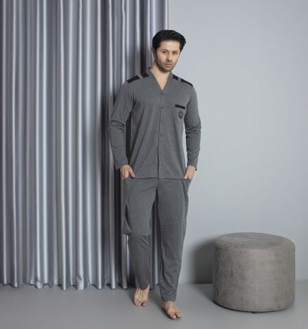 Tekten 5810 Erkek Uzun Kollu Boydan Düğmeli Pijama Takım 4'lü