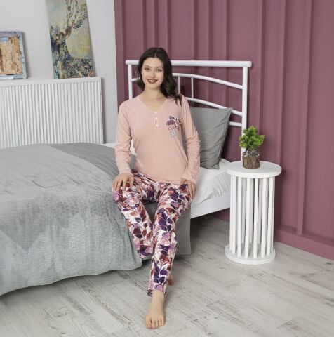 Tekten 5240 Bayan Uzun Kollu Pijama Takım 4'lü
