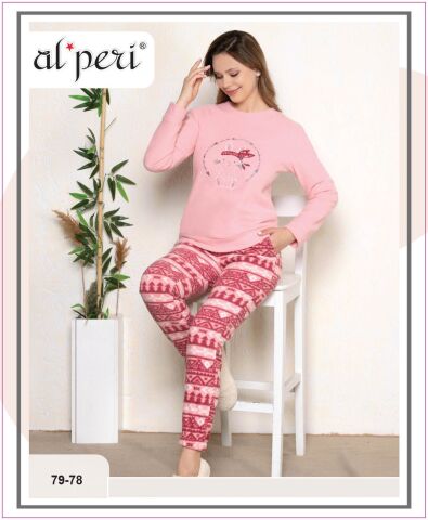 Alperi 79-78 Velsoft Bayan Uzun Kollu Pijama Takımı 4'lü