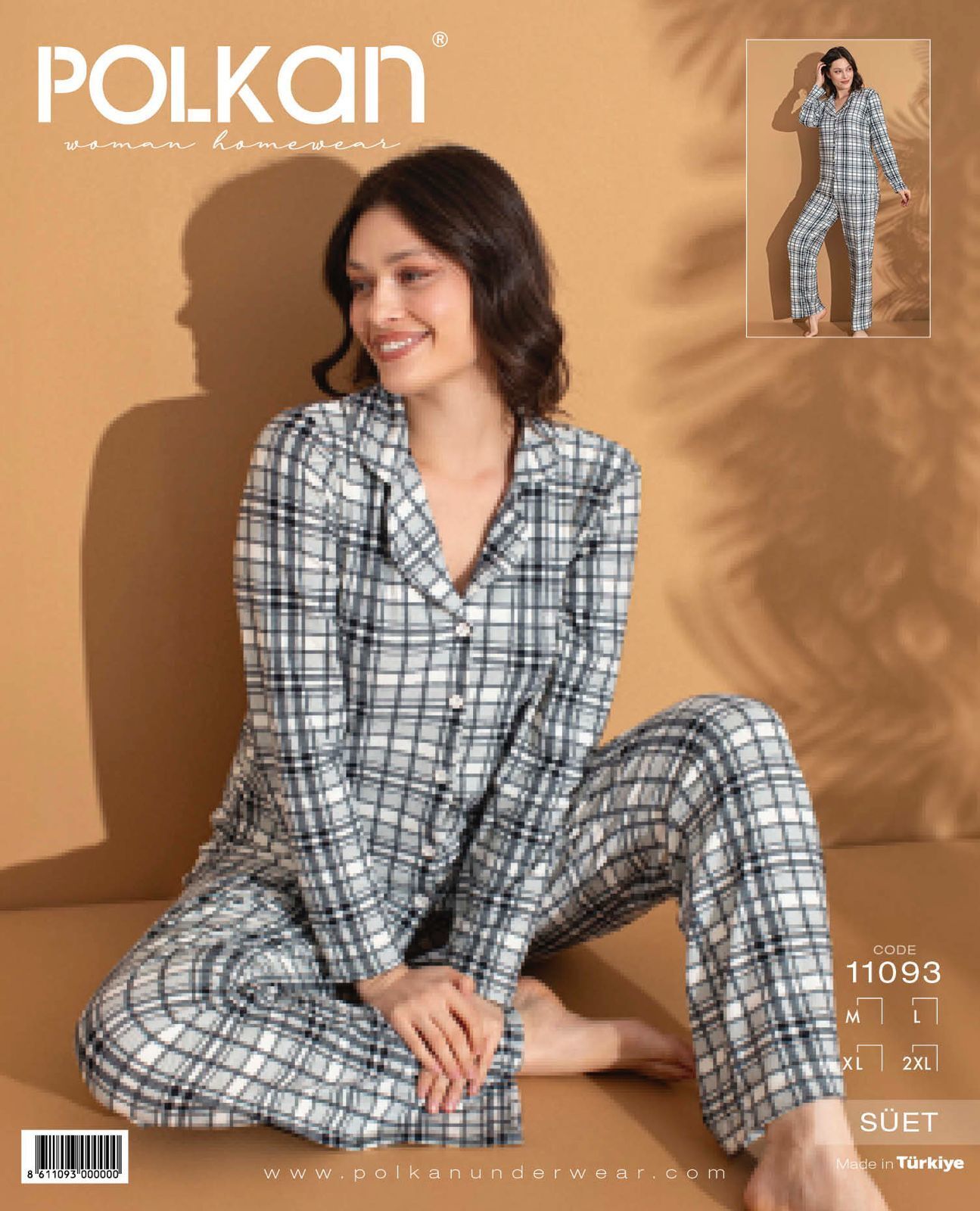 Polkan 11093 Bayan Uzun Kollu Süet Pijama Takım 4'lü