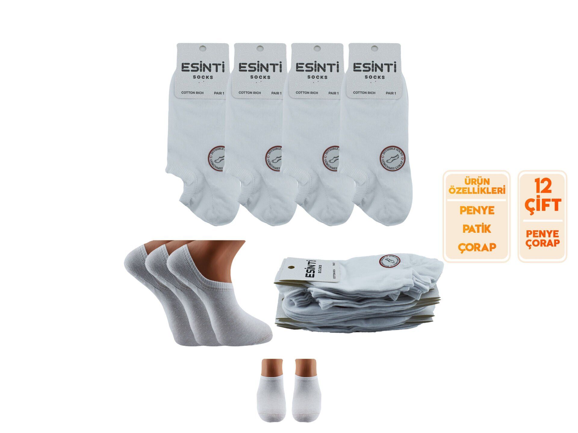 Esinti 29-Beyaz Bayan Penye Sneakers 12'li