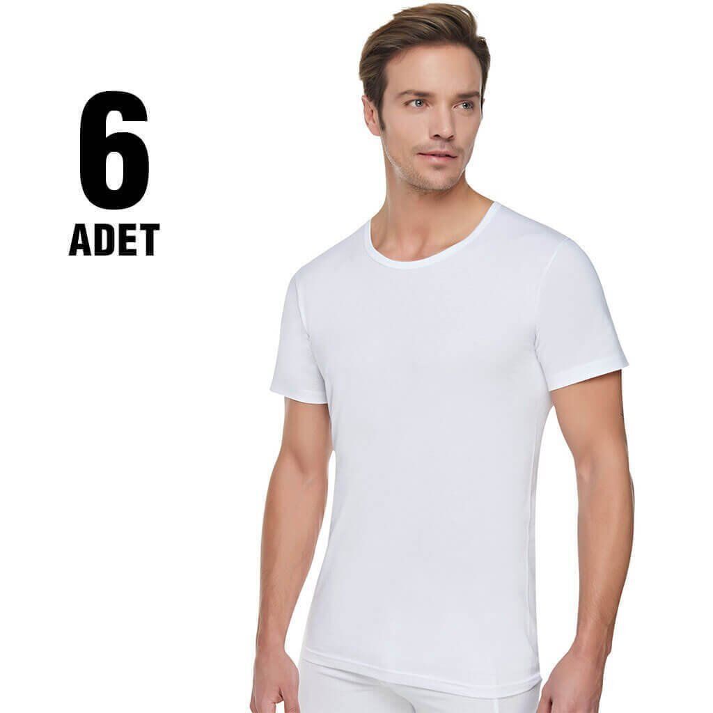 Tutku 0104 Erkek Beyaz Ribana Bisiklet Yaka Fanila 6'lı