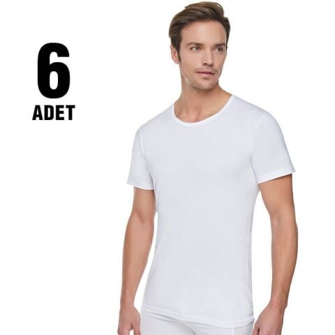 Tutku 0104 Erkek Beyaz Ribana Bisiklet Yaka Fanila 6'lı