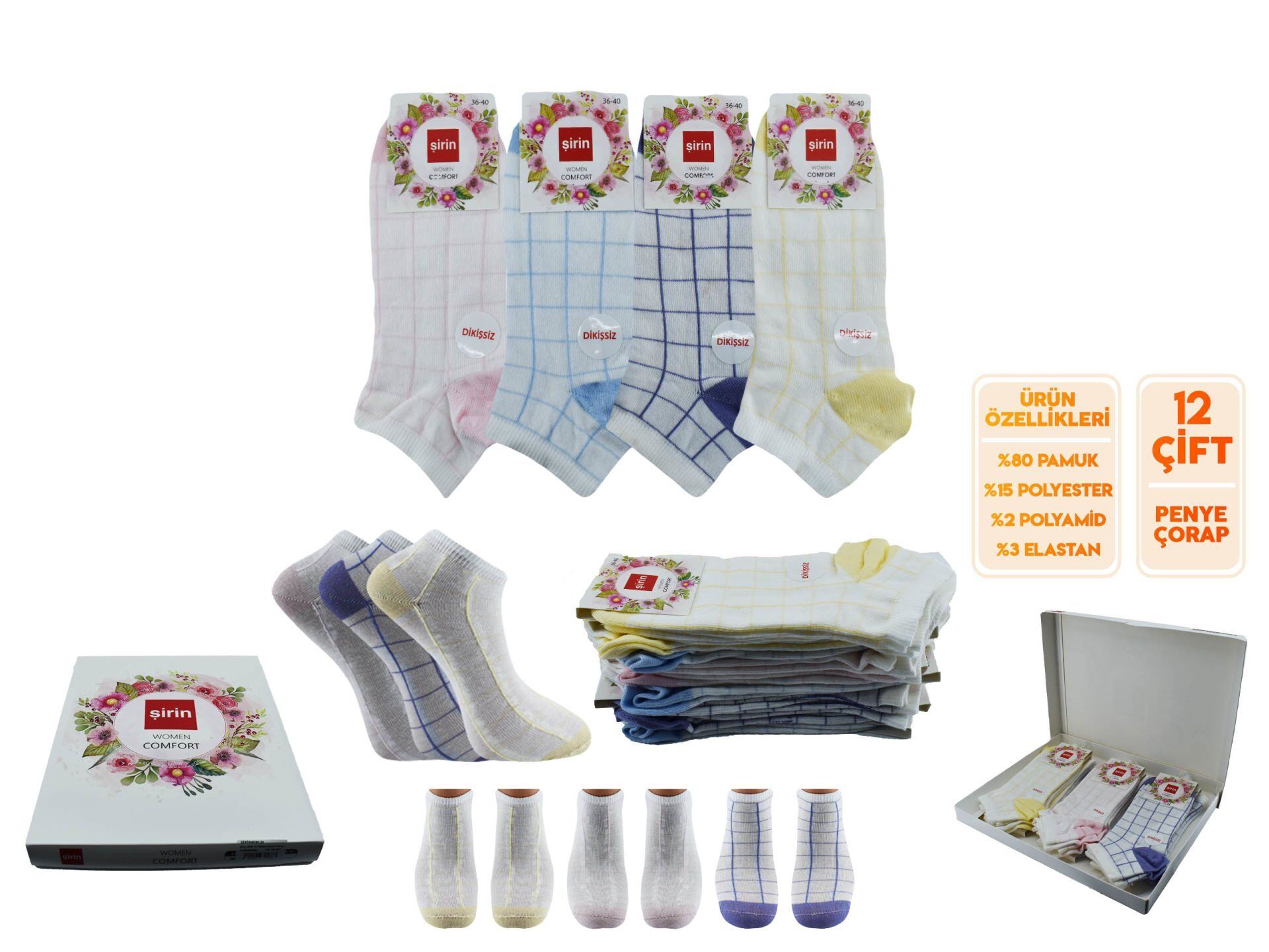 Şirin 4030-30 Dikişsiz Bayan Penye Patik Çorap 12'li