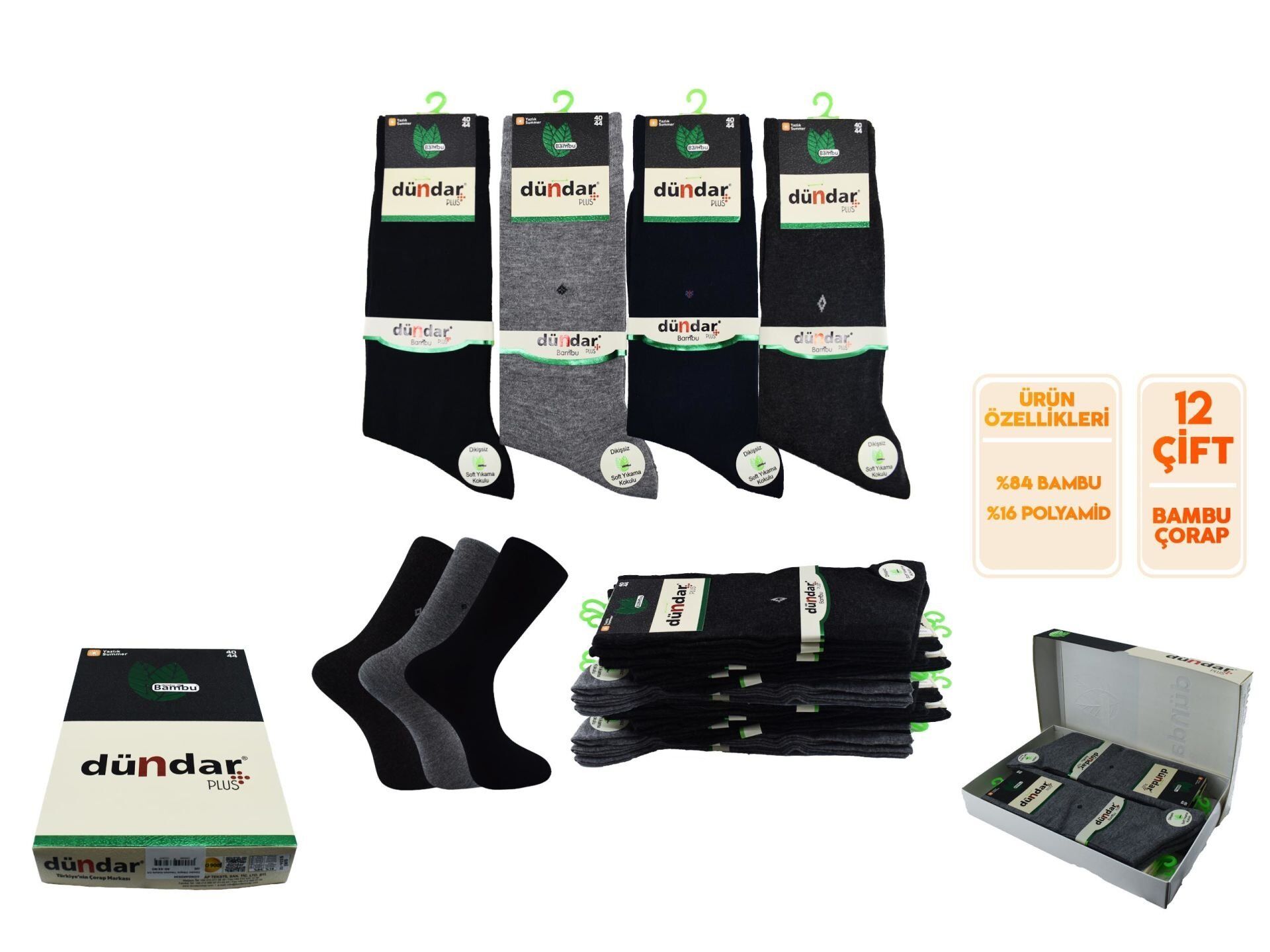 Dündar Dikişsiz Yıkamalı Kokulu Erkek Yazlık Bambu Çorap 12'li