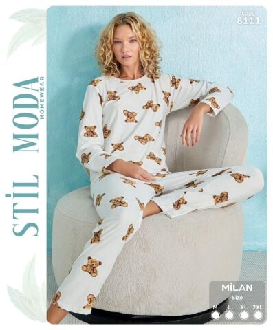 Stil Moda 8111 (M-L-XL-XXL) Milan Bayan Uzun Kol Pijama Takım 4'lü