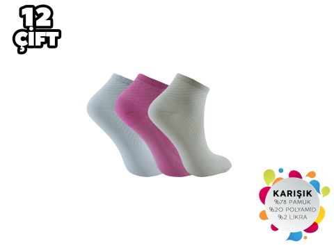 Berka 3'lü Desenli Pamuklu Kız Çocuk Patik 12'li