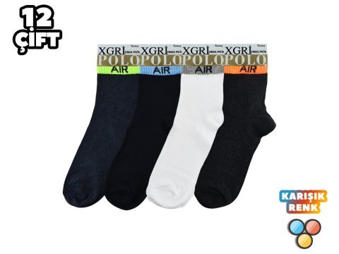 XGRİ POLO Penye Erkek Uzun Konç Patik 12'li