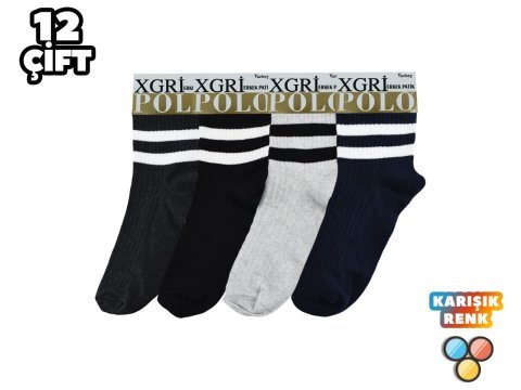XGRİ POLO Penye Erkek Uzun Konç Patik 12'li