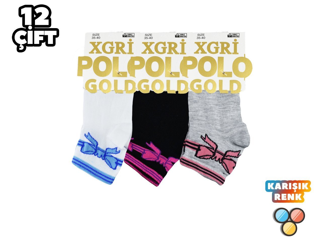 XGRİ POLO 7-32 3'lü Bayan Penye Patik 12'li