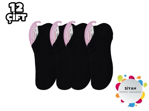 İntegral 006 Siyah Bayan Penye Sneakers Çorap 12'li