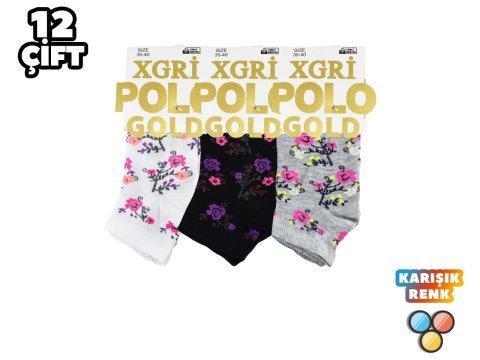 XGRİ POLO 7-26 3'lü Bayan Penye Patik 12'li