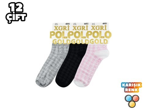 XGRİ POLO 7-24 3'lü Bayan Penye Patik 12'li