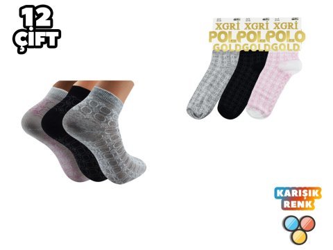 XGRİ POLO 7-24 3'lü Bayan Penye Patik 12'li