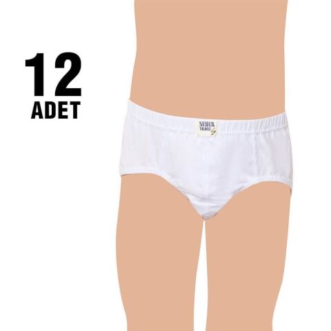 Seher 0037 Beyaz Erkek Çocuk Penye Kom Slip Külot 12'li