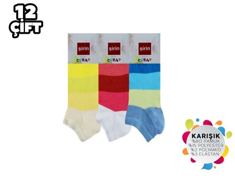 Şirin 003-1 Mevsimlik Kız Çocuk Patik Çorap 12'li