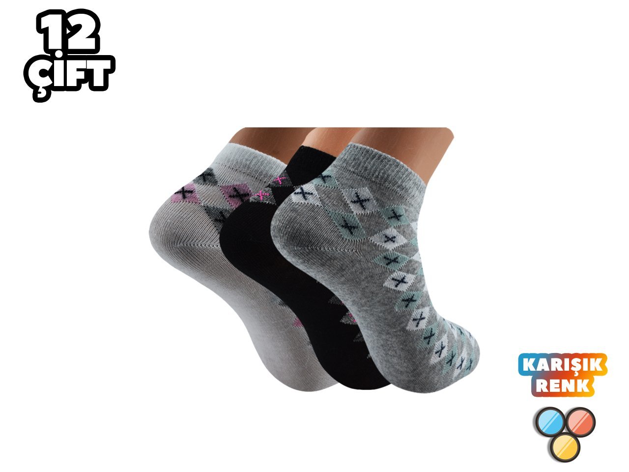 XGRİ POLO 7-19 3'lü Bayan Penye Patik 12'li