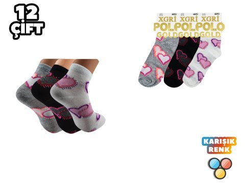 XGRİ POLO 7-16 3'lü Bayan Penye Patik 12'li