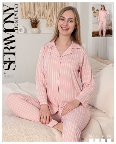 Seramony 102 Soft Milan Uzun Kollu Bayan Düğmeli Pijama Takım 4'lü