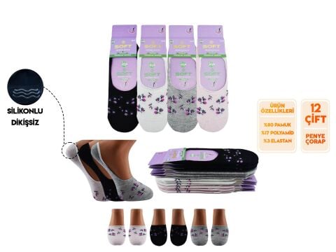 Softy 8 Yıkamalı Kokulu Dikişsiz Silikonlu Bayan Penye Babet 12'li