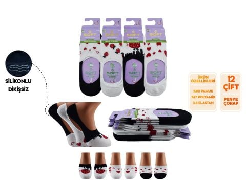 Softy 11 Yıkamalı Kokulu Dikişsiz Silikonlu Bayan Penye Babet 12'li