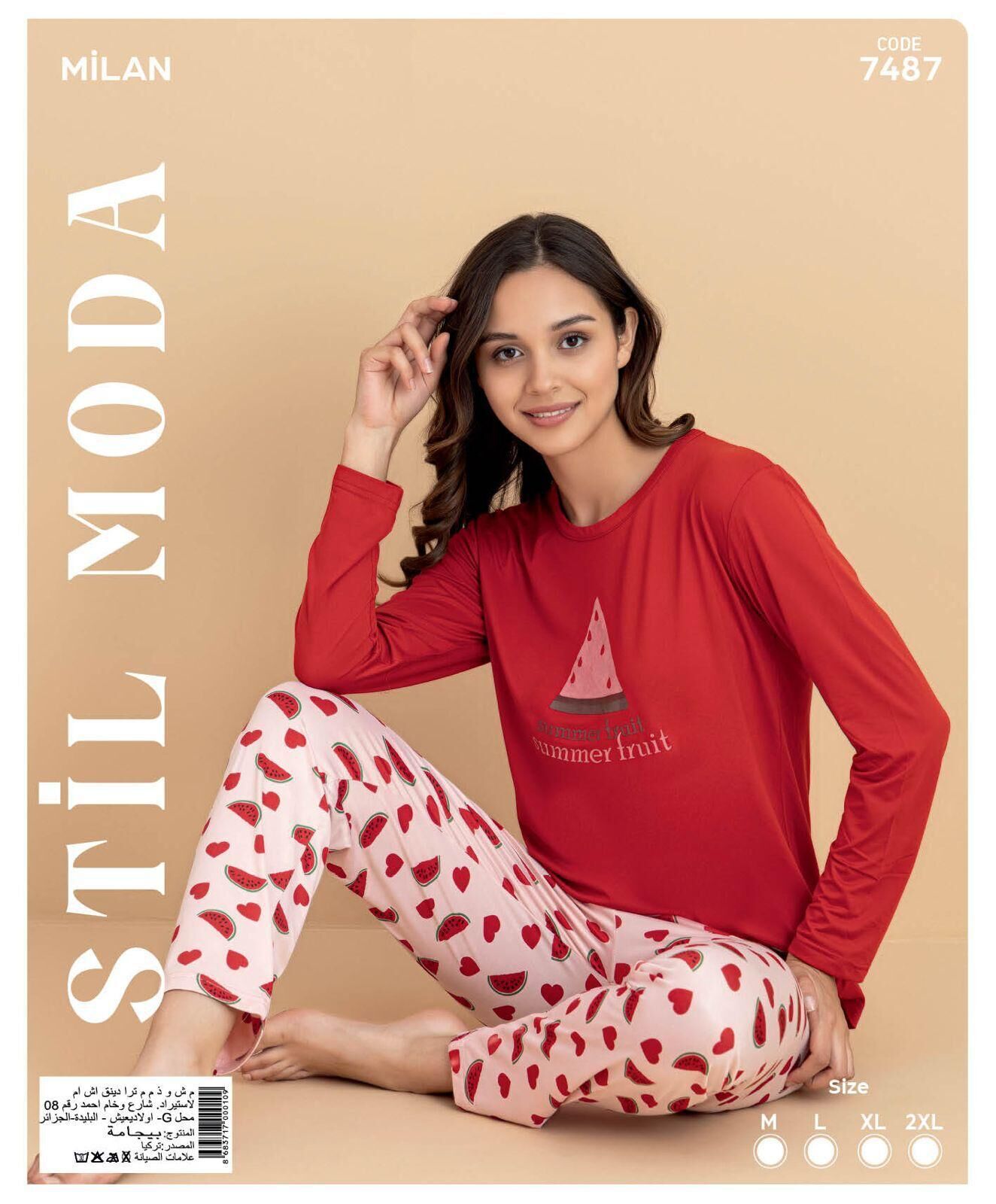 Stil Moda 7487 (M-L-XL-XXL) Milan Bayan Uzun Kol Pijama Takım 4'lü