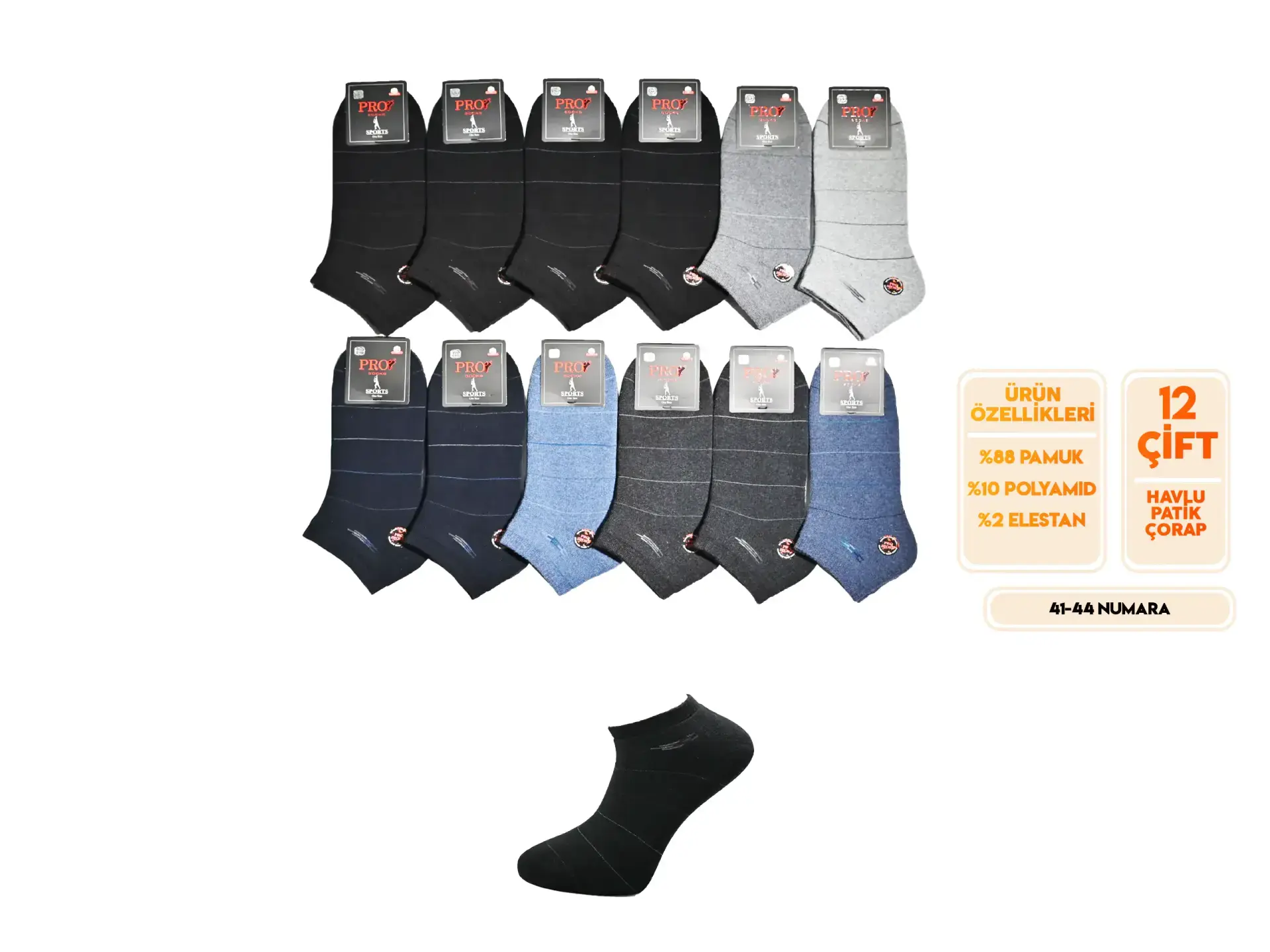 Pro 14035 (41-44) Dikişsiz Termo Havlu Erkek Patik 12'li