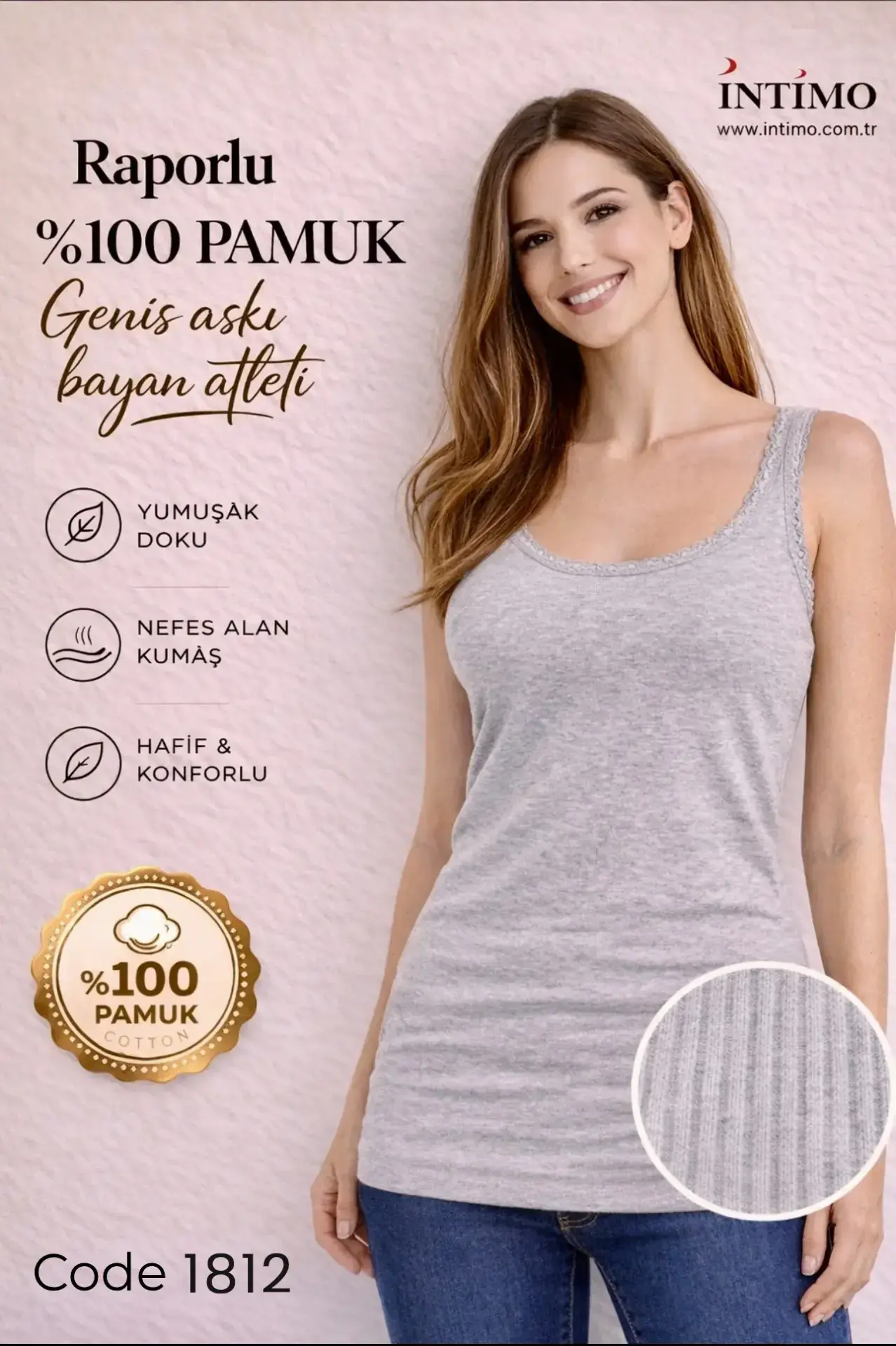 İntimo 1812 (S-M-L-XL) Bayan Raporlu İnce Dantel Geniş Askılı Atlet 6'lı
