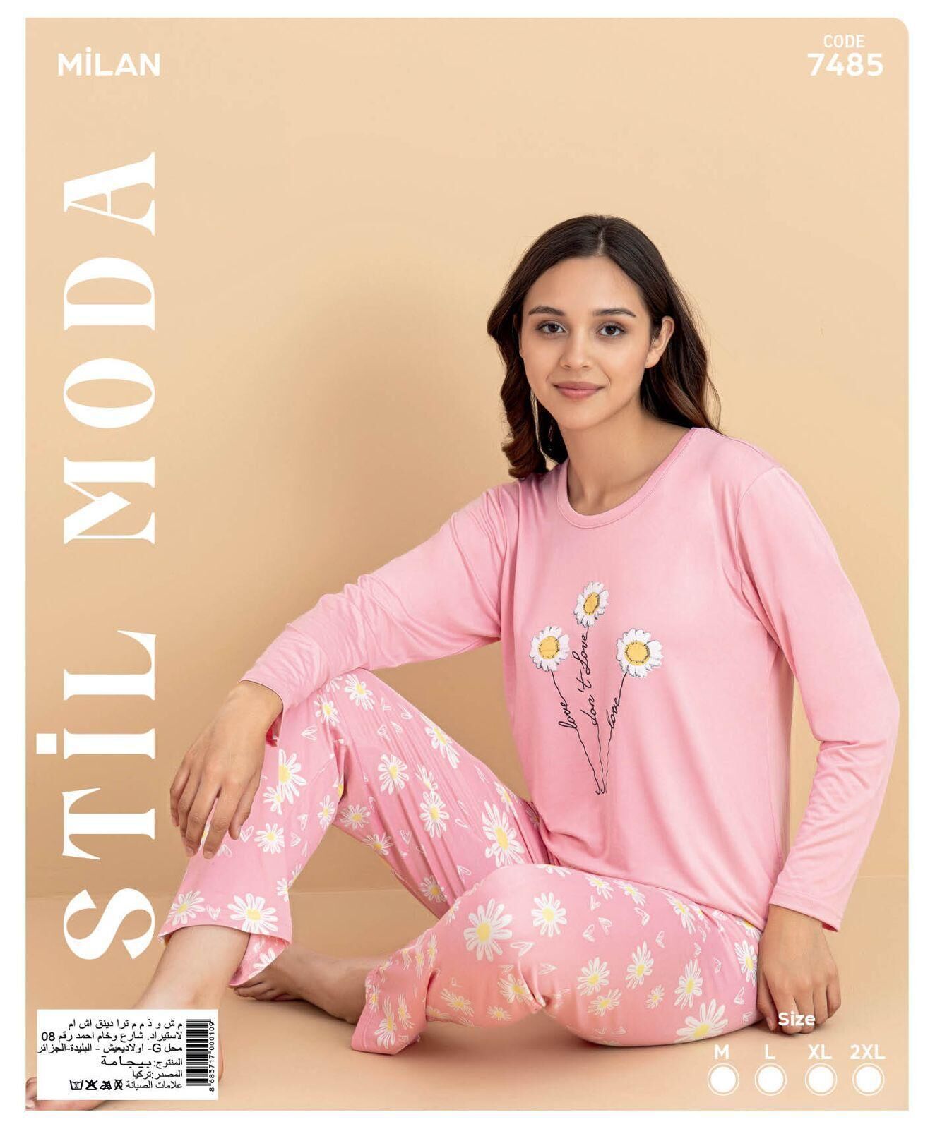 Stil Moda 7485 (M-L-XL-XXL) Milan Bayan Uzun Kol Pijama Takım 4'lü