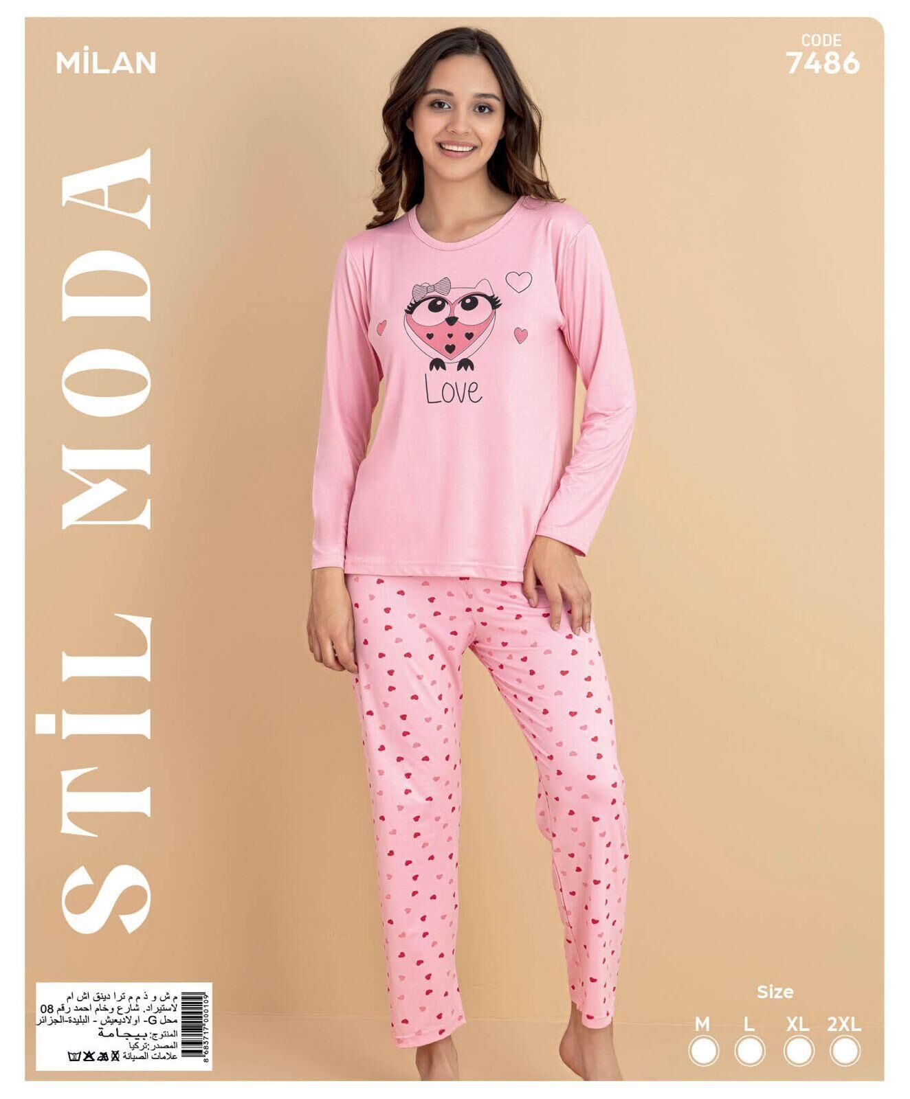 Stil Moda 7486 (M-L-XL-XXL) Milan Bayan Uzun Kol Pijama Takım 4'lü