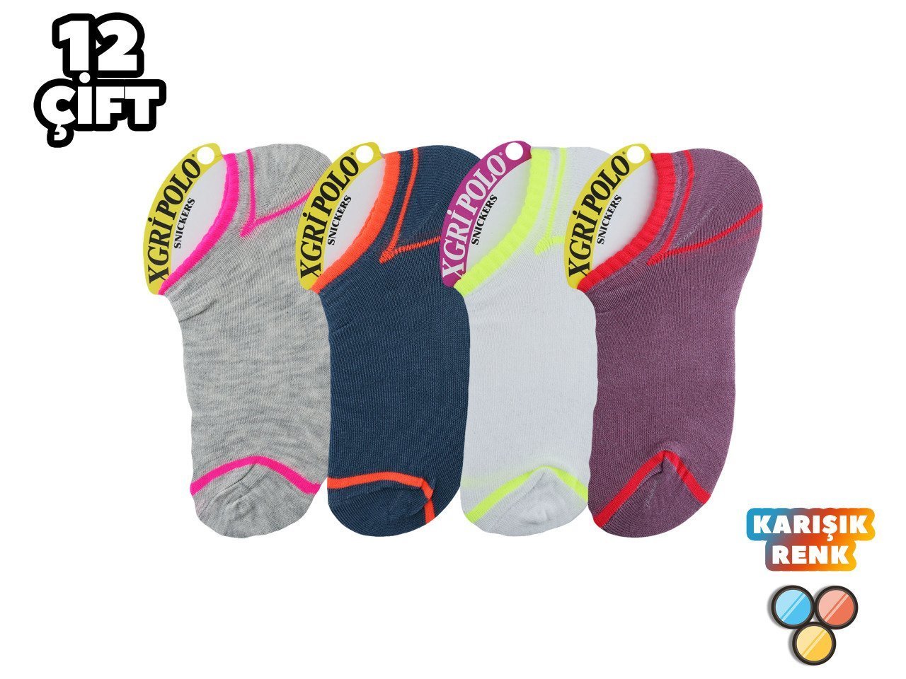 XGRİ POLO 23-9 3'lü Bayan Penye Sneakers 12'li