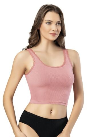 Kota 6438 Bayan Kaşkorse Tırnak Dantelli Geniş Askılı Crop