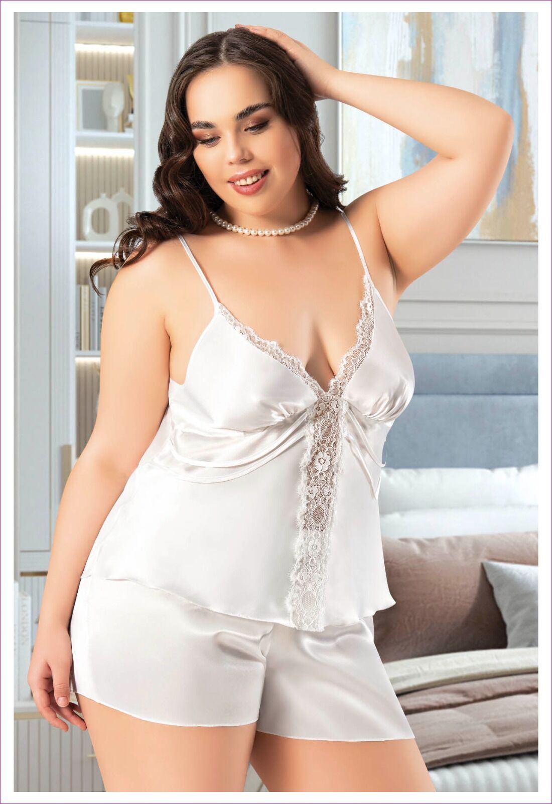 Miss Laris 4239 Battal Beden Bayan Saten Şortlu Takım