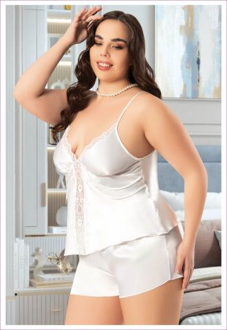 Miss Laris 4239 Battal Beden Bayan Saten Şortlu Takım
