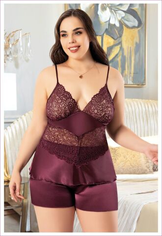 Miss Laris 4242 Battal Beden Bayan Saten Gecelik