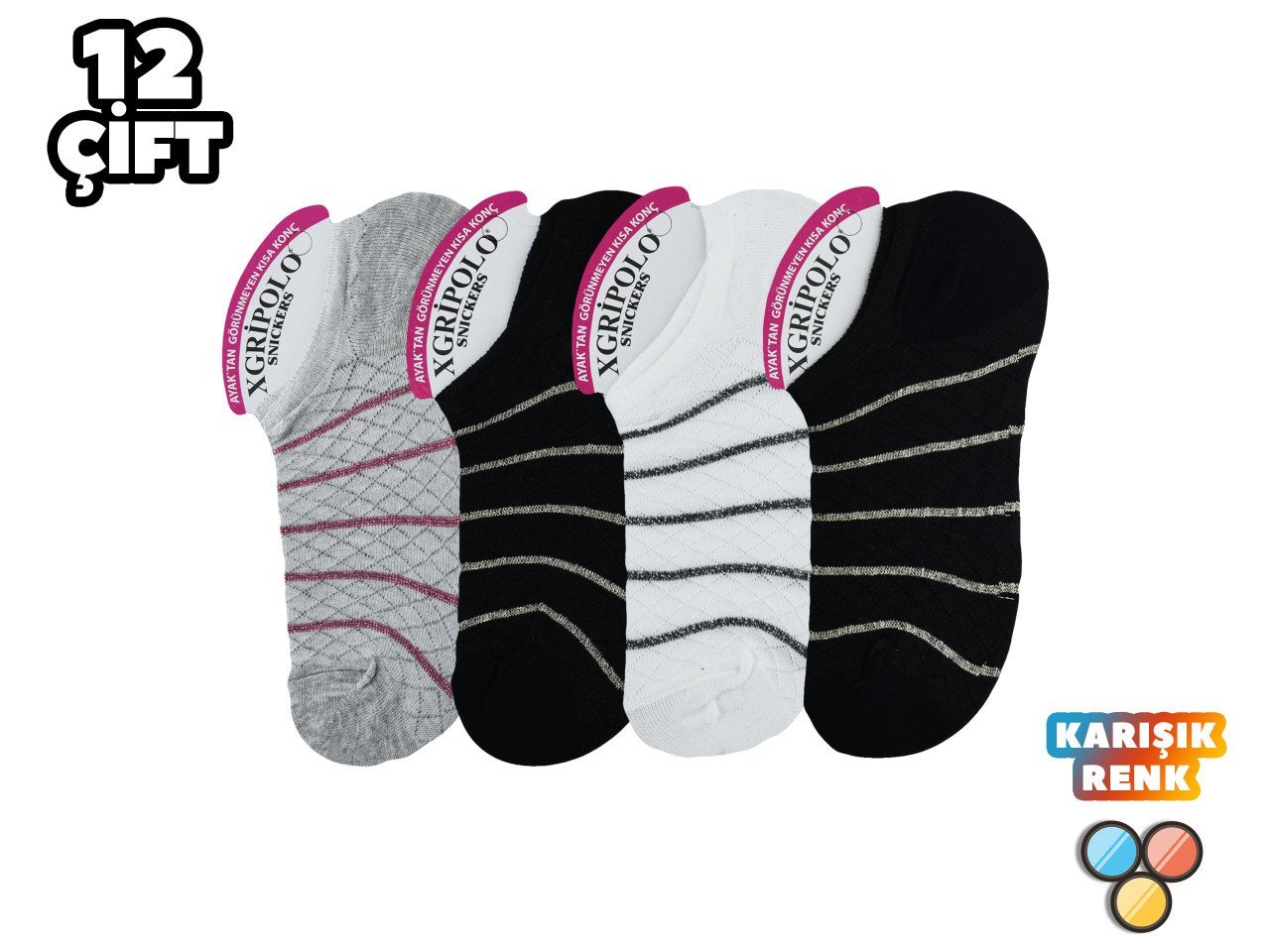 XGRİ POLO 23-14 3'lü Bayan Penye Sneakers 12'li