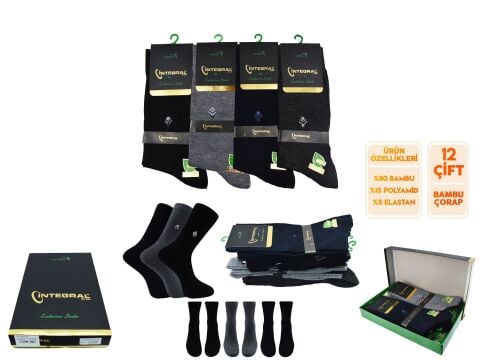 İntegral 1038 (40-44) Erkek Bambu Dikişsiz Mevsimlik Çorap12'li