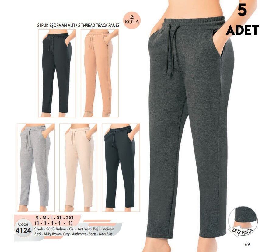 Kota 4124 Bayan İki İplik Düz Paça Eşofman Altı 5'li