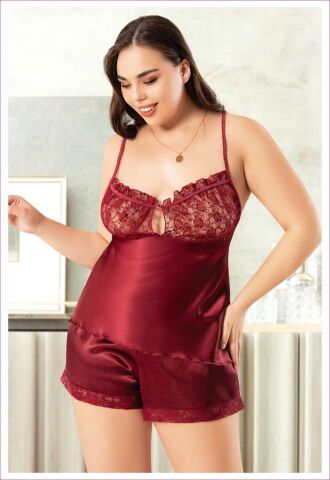 Miss Laris 4244 Battal Beden Bayan Saten Şortlu Takım