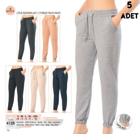 Kota 4125 Bayan İki İplik Lastikli Paça Eşofman Altı 5'li