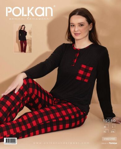 Polkan 19550 Viskon Uzun Kollu Bayan Pijama Takım 4'lü