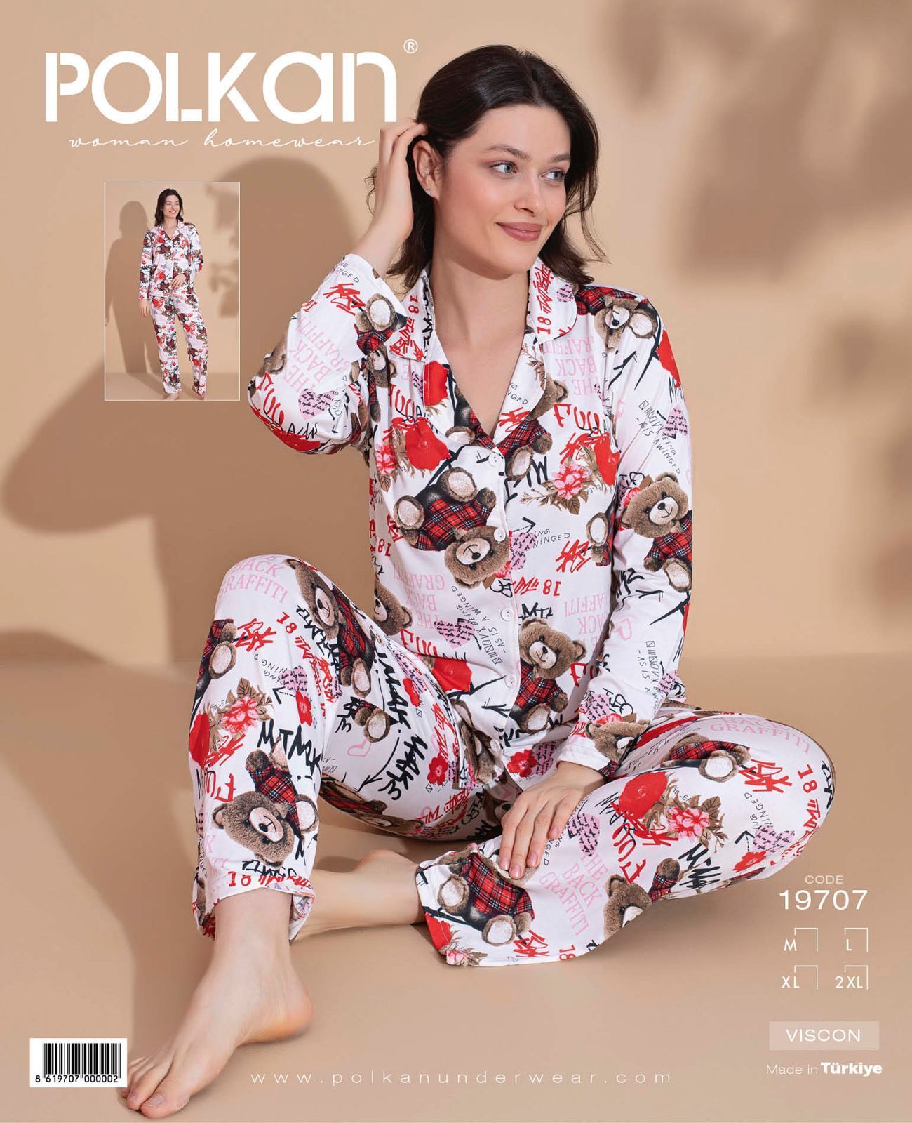 Polkan 19707 Viskon Uzun Kollu Bayan Pijama Takım 4'lü